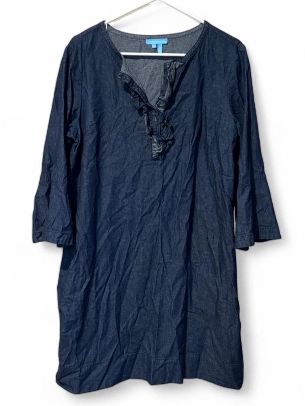 Draper James Navy Ruffle-Front Long Sleeve Tunic Dress